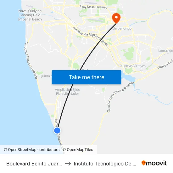 Boulevard Benito Juárez, 50 to Instituto Tecnológico De Tijuana map