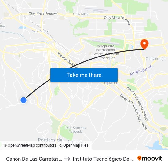Canon De Las Carretas, 6902 to Instituto Tecnológico De Tijuana map