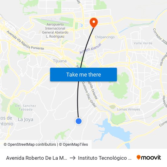 Avenida Roberto De La Madrid, 991 to Instituto Tecnológico De Tijuana map