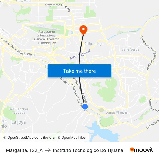 Margarita, 122_A to Instituto Tecnológico De Tijuana map