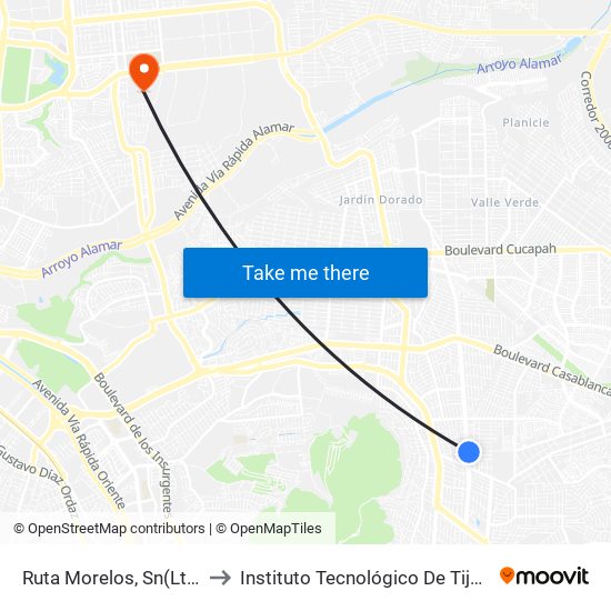 Ruta Morelos, Sn(Lt44) to Instituto Tecnológico De Tijuana map