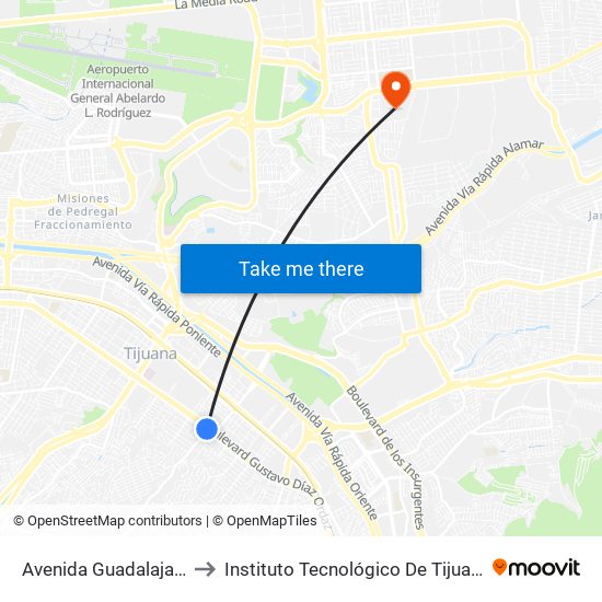 Avenida Guadalajara to Instituto Tecnológico De Tijuana map