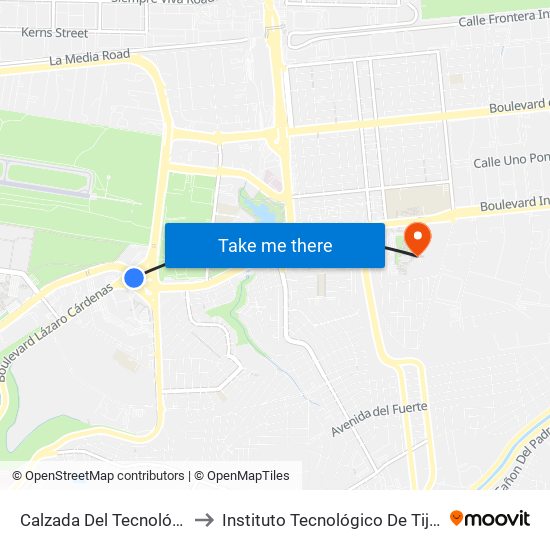 Calzada Del Tecnológico to Instituto Tecnológico De Tijuana map
