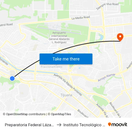 Preparatoria Federal Lázaro Cárdenas to Instituto Tecnológico De Tijuana map