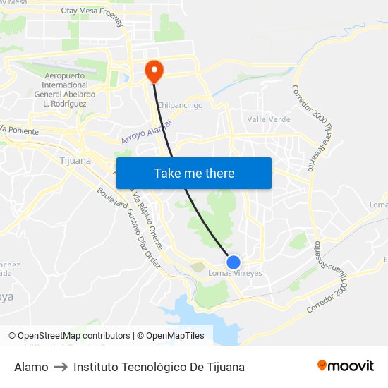 Alamo to Instituto Tecnológico De Tijuana map