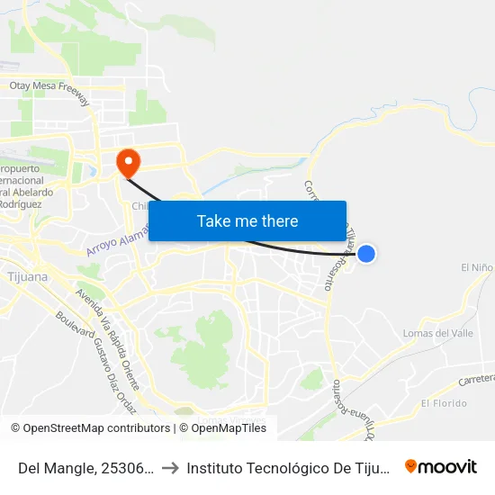 Del Mangle, 25306_5 to Instituto Tecnológico De Tijuana map