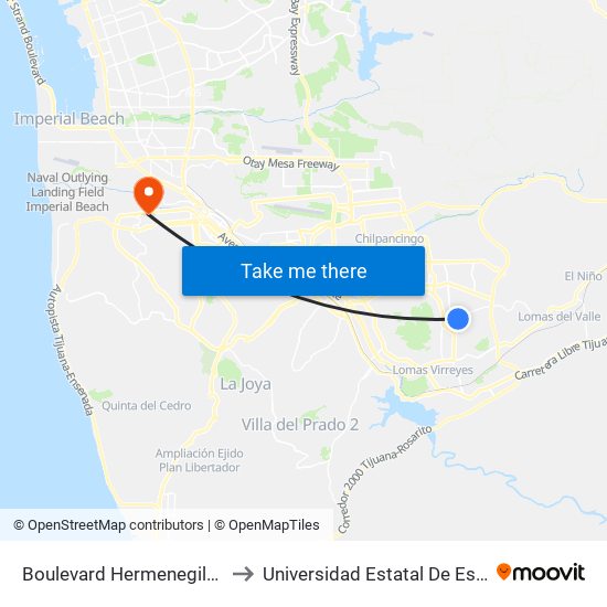 Boulevard Hermenegildo Galeana, 22725 to Universidad Estatal De Estudios Pedagogicos map