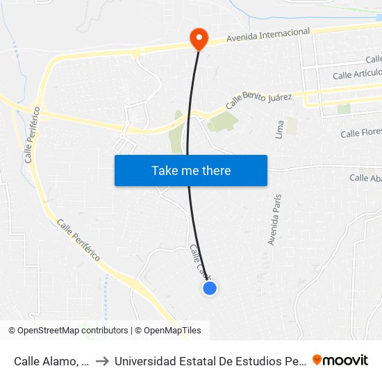 Calle Alamo, 2908 to Universidad Estatal De Estudios Pedagogicos map
