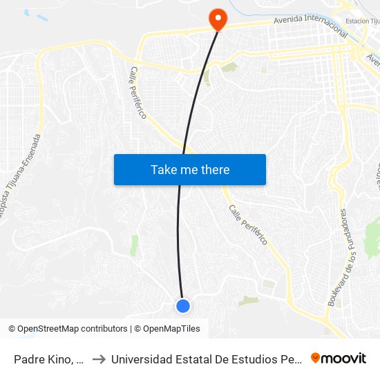 Padre Kino, 7116 to Universidad Estatal De Estudios Pedagogicos map