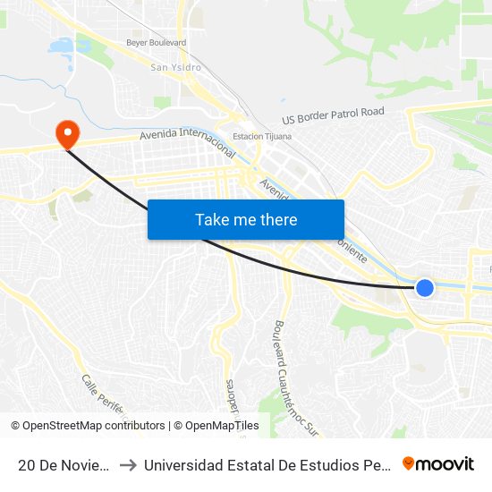 20 De Noviembre to Universidad Estatal De Estudios Pedagogicos map