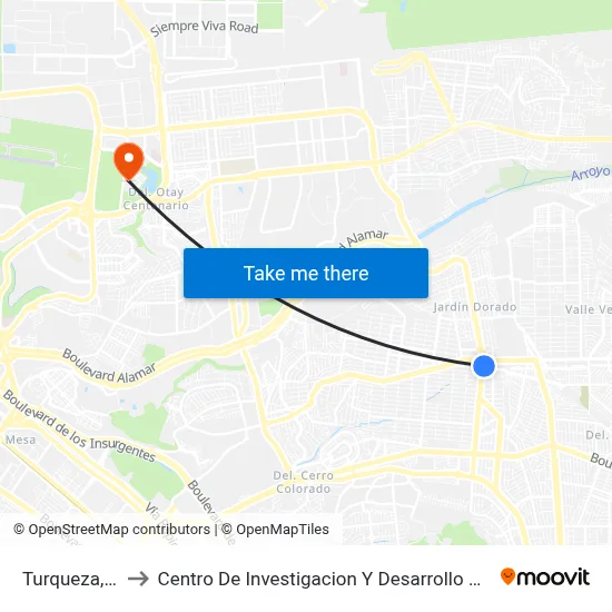 Turqueza, 19908_3 to Centro De Investigacion Y Desarrollo De Tecnologia Digital Del Ipn map
