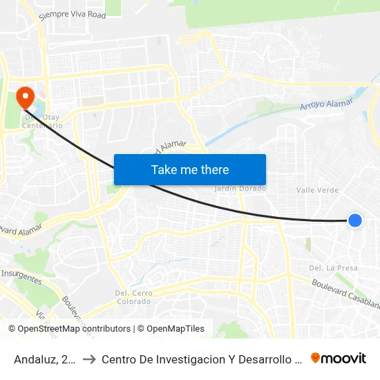 Andaluz, 22851_U19 to Centro De Investigacion Y Desarrollo De Tecnologia Digital Del Ipn map