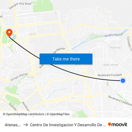 Atenas, 5205a to Centro De Investigacion Y Desarrollo De Tecnologia Digital Del Ipn map