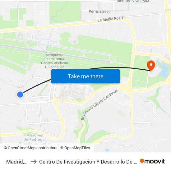 Madrid, 13504 to Centro De Investigacion Y Desarrollo De Tecnologia Digital Del Ipn map