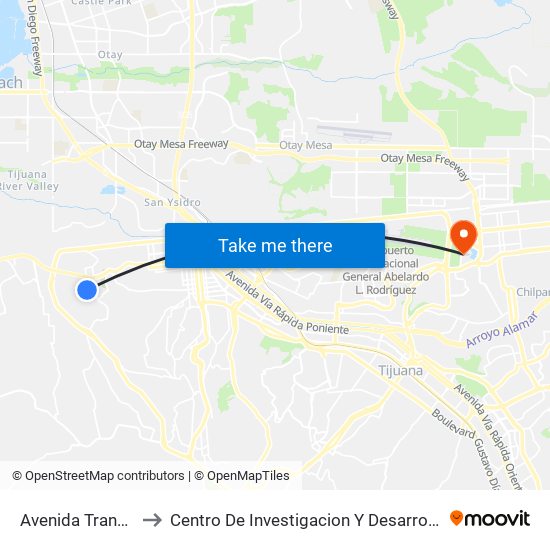 Avenida Transpeninsular, 2a to Centro De Investigacion Y Desarrollo De Tecnologia Digital Del Ipn map