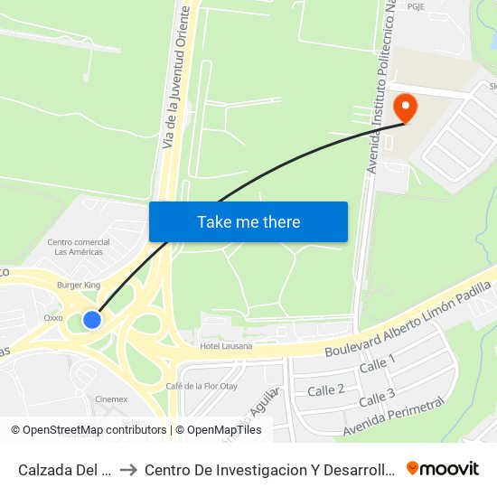 Calzada Del Tecnológico to Centro De Investigacion Y Desarrollo De Tecnologia Digital Del Ipn map