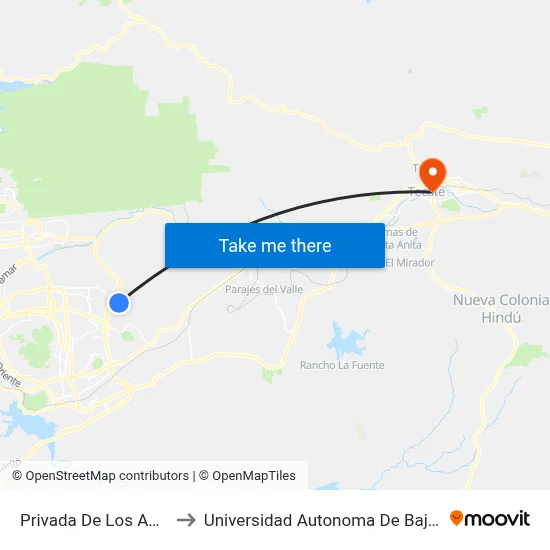 Privada De Los Abedules, 25165_25 to Universidad Autonoma De Baja California Campus Tecate map