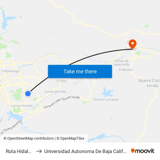 Ruta Hidalgo, 9218 to Universidad Autonoma De Baja California Campus Tecate map