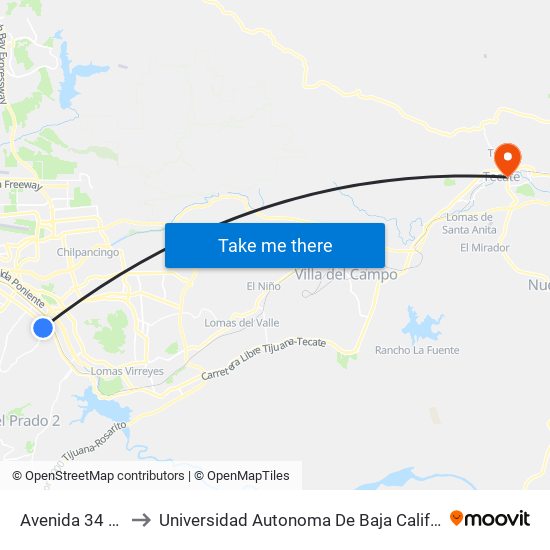 Avenida 34 Sur, 7661 to Universidad Autonoma De Baja California Campus Tecate map