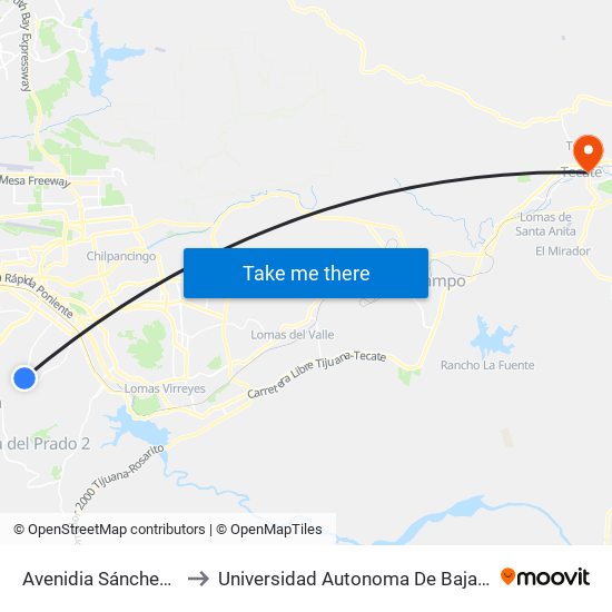 Avenidia Sánchez Taboada, 9324 to Universidad Autonoma De Baja California Campus Tecate map