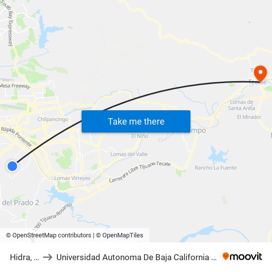 Hidra, 155 to Universidad Autonoma De Baja California Campus Tecate map