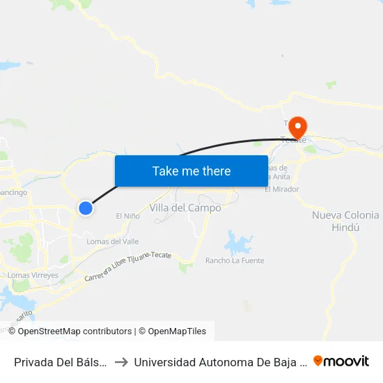 Privada Del Bálsamo, 25336_32 to Universidad Autonoma De Baja California Campus Tecate map