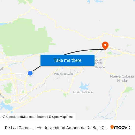 De Las Camelias, 25375_1 to Universidad Autonoma De Baja California Campus Tecate map