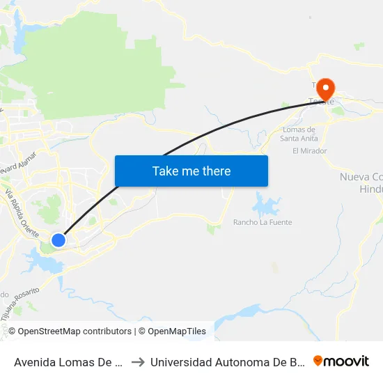 Avenida Lomas De Virreyes Sur, 11217_B to Universidad Autonoma De Baja California Campus Tecate map