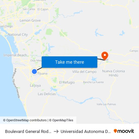 Boulevard General Rodolfo Sánchez Taboada, 10713 to Universidad Autonoma De Baja California Campus Tecate map