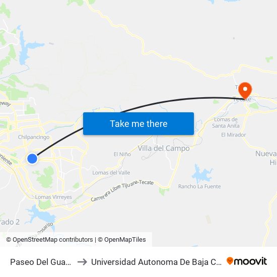 Paseo Del Guaycura, 19975 to Universidad Autonoma De Baja California Campus Tecate map