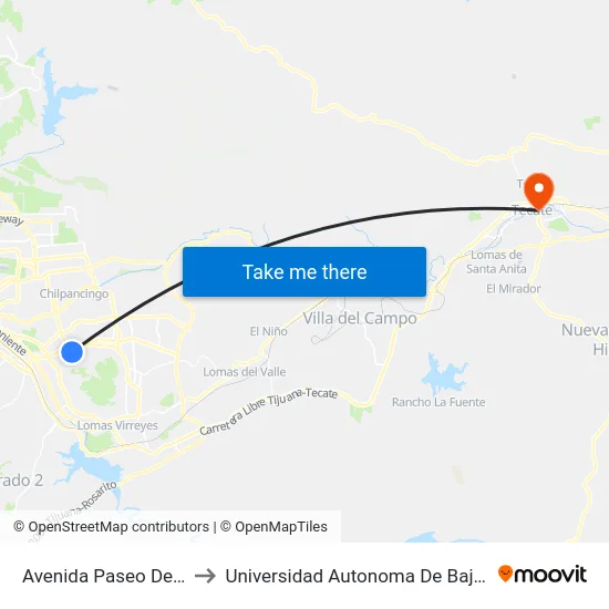 Avenida Paseo Del Guaycura, 110_4 to Universidad Autonoma De Baja California Campus Tecate map