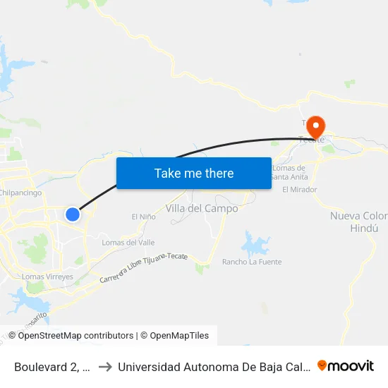 Boulevard 2, 3815_M70 to Universidad Autonoma De Baja California Campus Tecate map