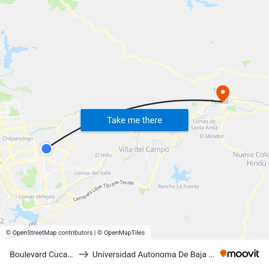 Boulevard Cucapah, 22036_12 to Universidad Autonoma De Baja California Campus Tecate map