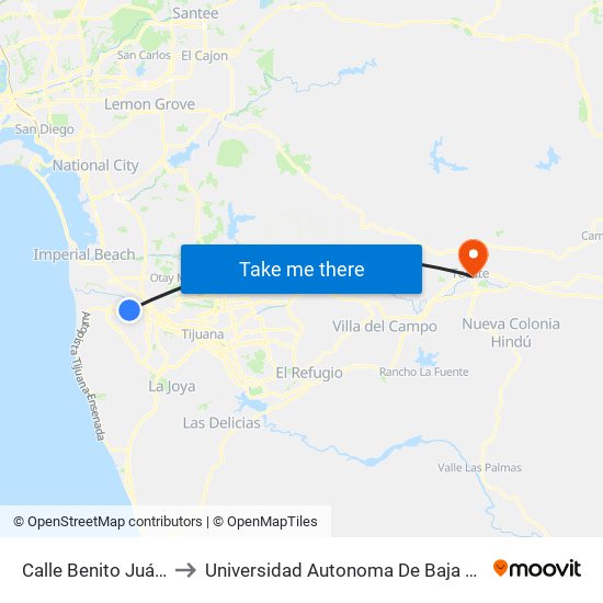 Calle Benito Juárez 2da, 6407 to Universidad Autonoma De Baja California Campus Tecate map