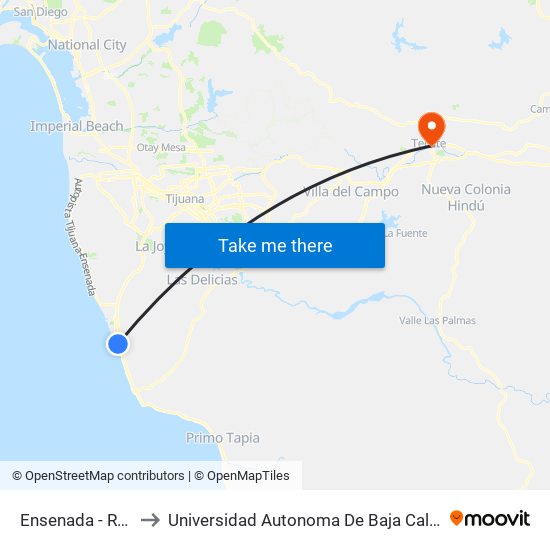 Ensenada - Rosarito, 90 to Universidad Autonoma De Baja California Campus Tecate map