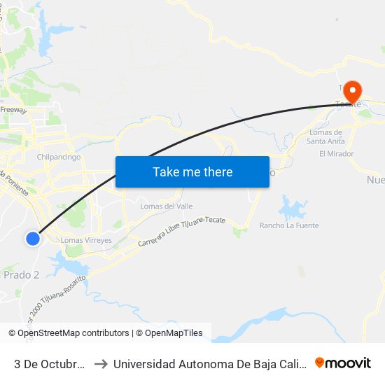 3 De Octubre, 10349a to Universidad Autonoma De Baja California Campus Tecate map