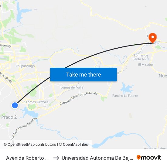 Avenida Roberto De La Madrid, 413 to Universidad Autonoma De Baja California Campus Tecate map