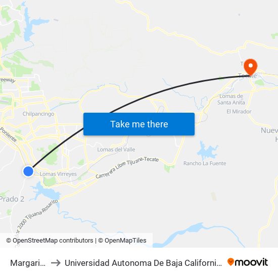 Margarita, 34 to Universidad Autonoma De Baja California Campus Tecate map