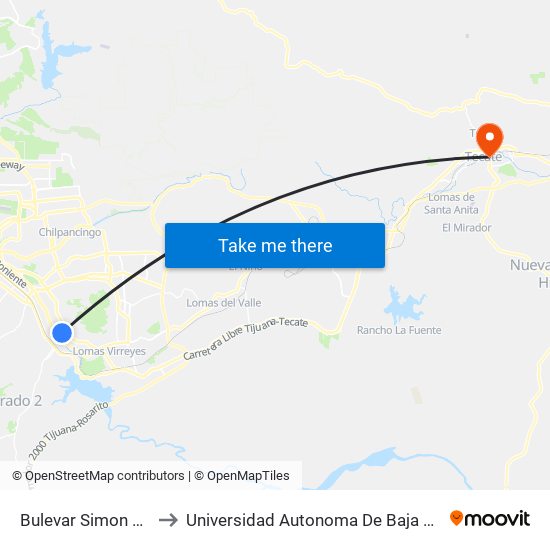 Bulevar Simon Bolivar, 19000 to Universidad Autonoma De Baja California Campus Tecate map