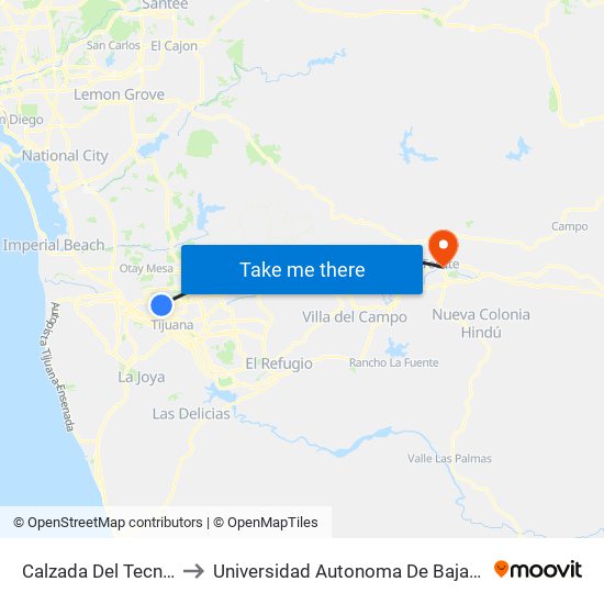 Calzada Del Tecnológico, 13819 to Universidad Autonoma De Baja California Campus Tecate map