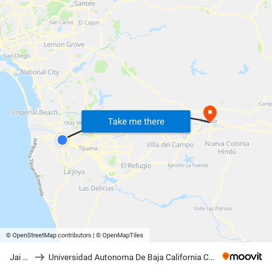 Jai Alai to Universidad Autonoma De Baja California Campus Tecate map