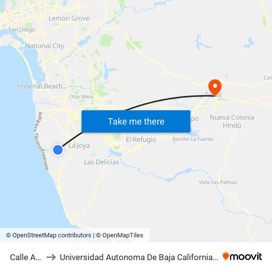 Calle Alvizia to Universidad Autonoma De Baja California Campus Tecate map