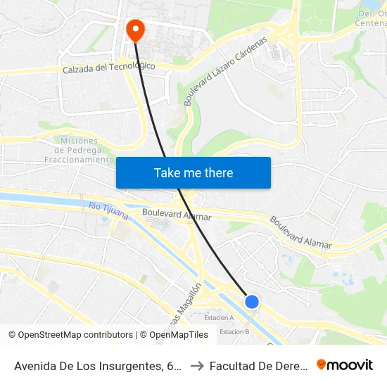 Avenida De Los Insurgentes, 603_1 to Facultad De Derecho map