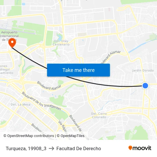 Turqueza, 19908_3 to Facultad De Derecho map