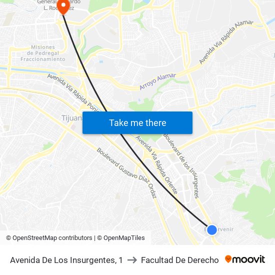 Avenida De Los Insurgentes, 1 to Facultad De Derecho map