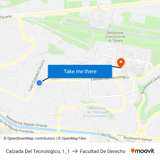 Calzada Del Tecnológico, 1_1 to Facultad De Derecho map