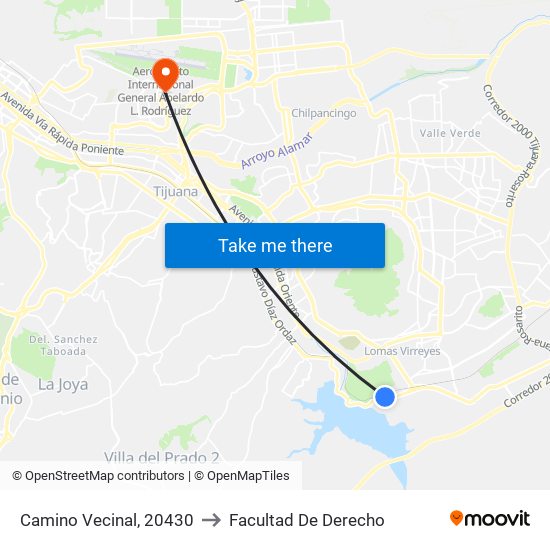 Camino Vecinal, 20430 to Facultad De Derecho map