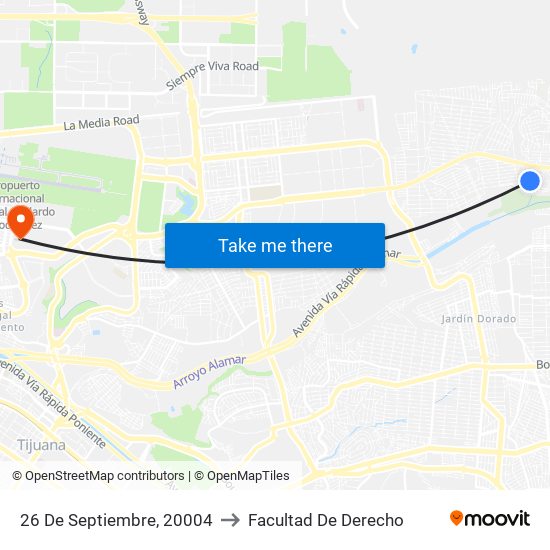 26 De Septiembre, 20004 to Facultad De Derecho map