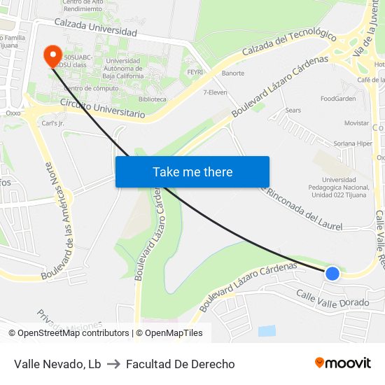 Valle Nevado, Lb to Facultad De Derecho map