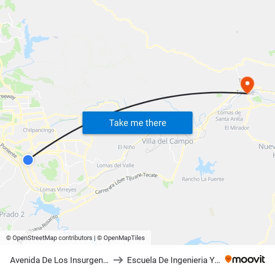 Avenida De Los Insurgentes, 18050 to Escuela De Ingenieria Y Negocios map